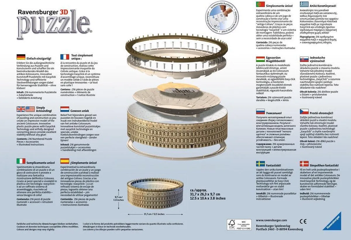 Ravensburger Colosseum 3D Puzzel 216 Stuks - Multi - afbeelding 4 van 4