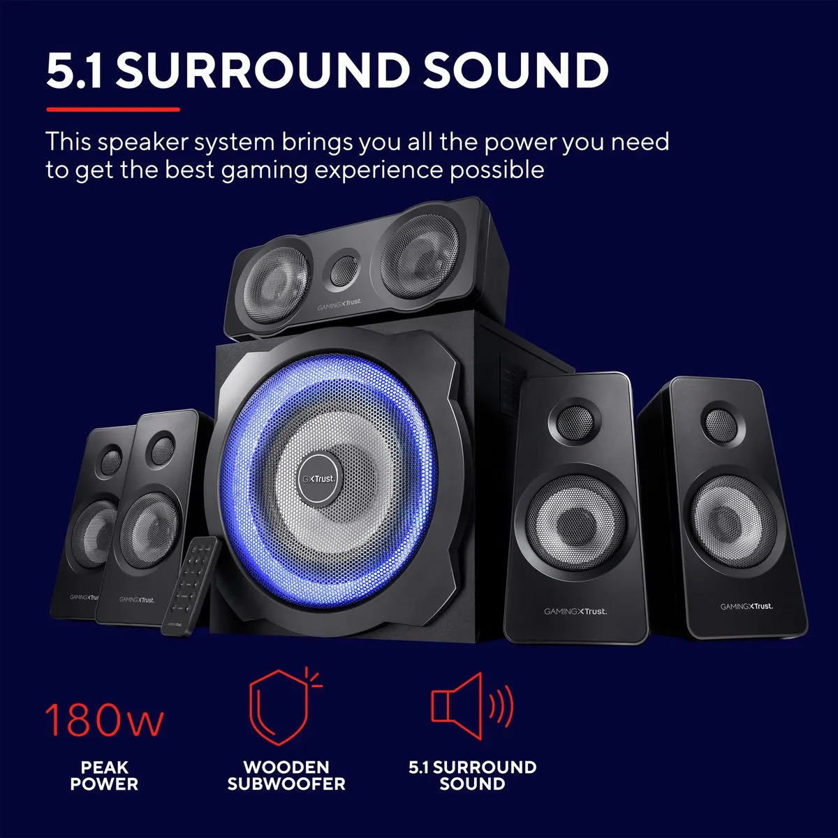 Trust GXT 658 Tytan 5.1 - Surround PC Speaker set - met verlichting - Zwart