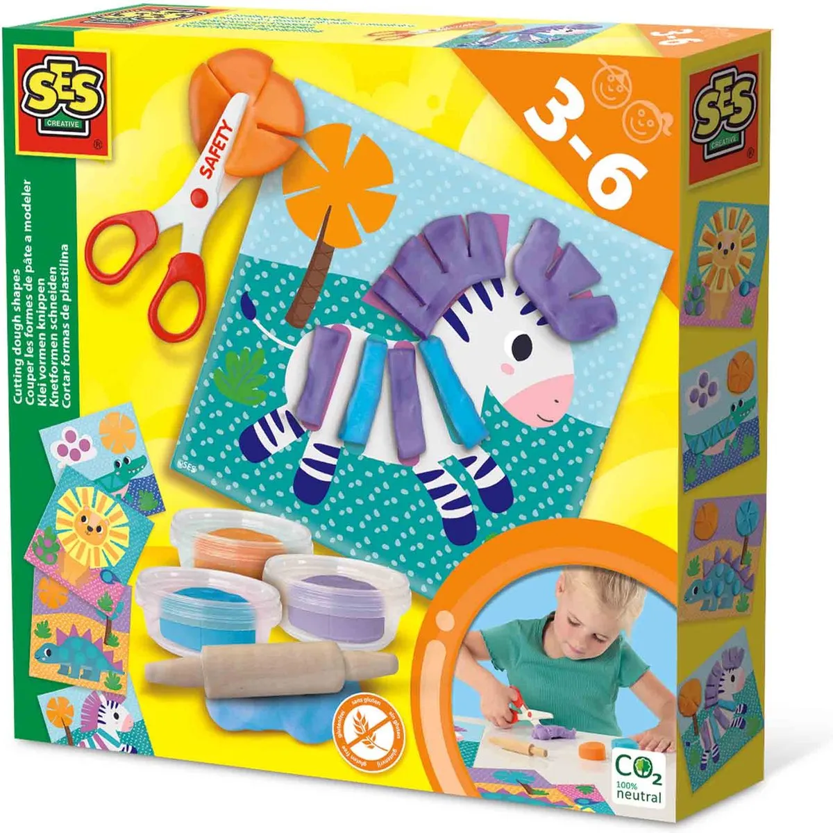 SES Creative Klei Knippen Set - 3 Kleuren 120g - Veilige Schaar & Kaarten