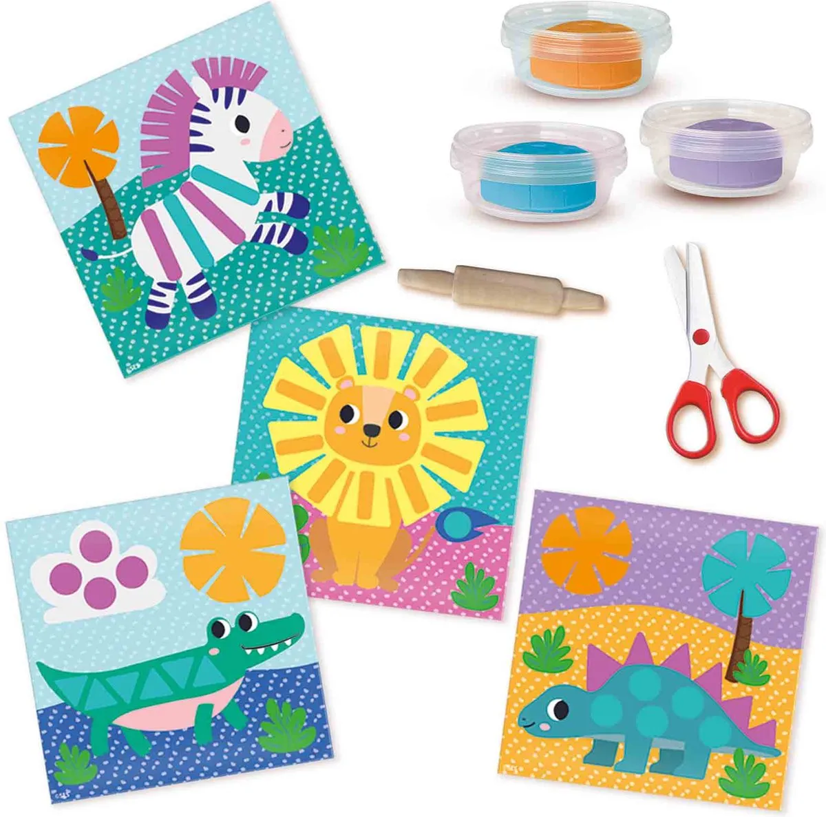 SES Creative Klei Knippen Set - 3 Kleuren 120g - Veilige Schaar & Kaarten