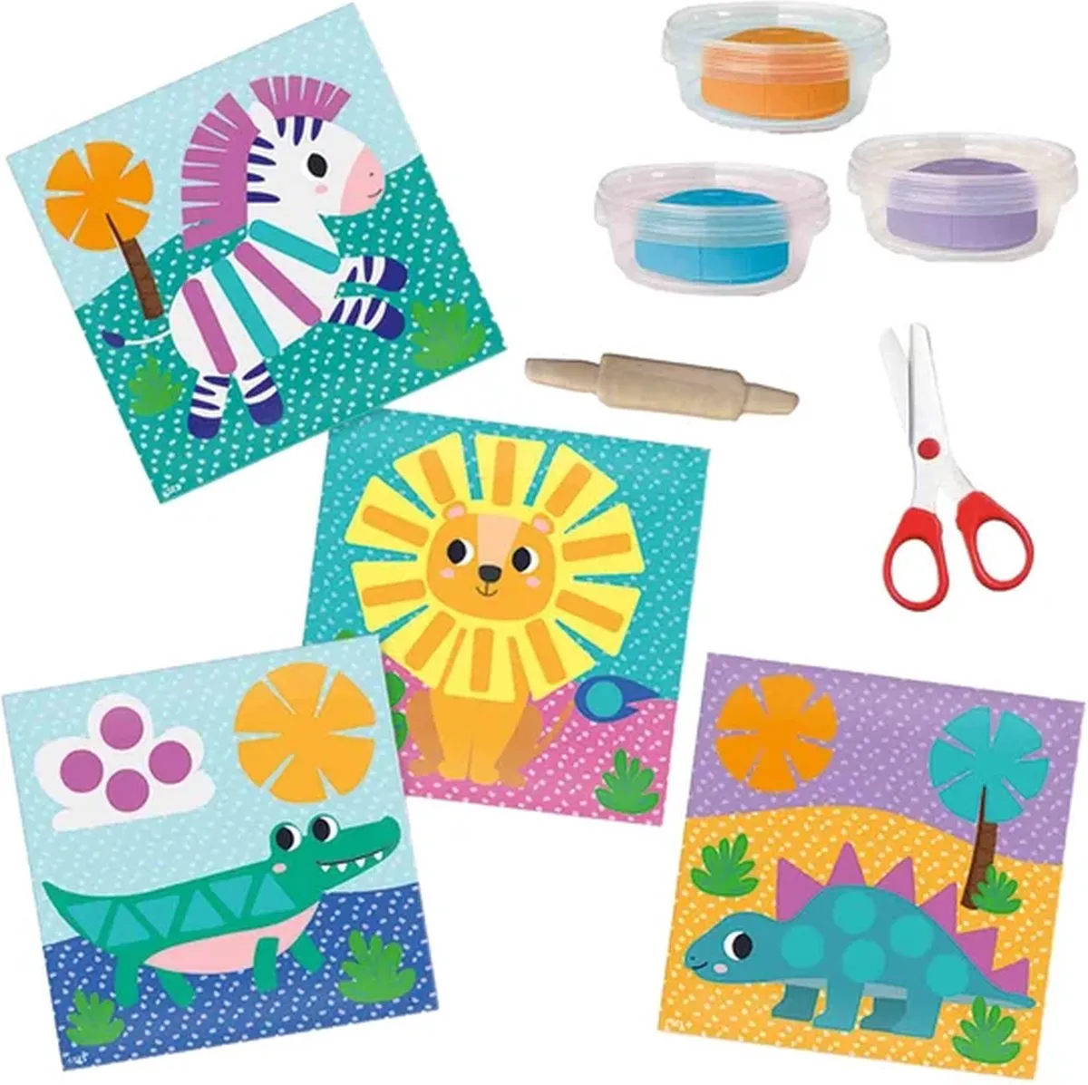 SES Creative Klei Knippen Set - 3 Kleuren 120g - Veilige Schaar & Kaarten