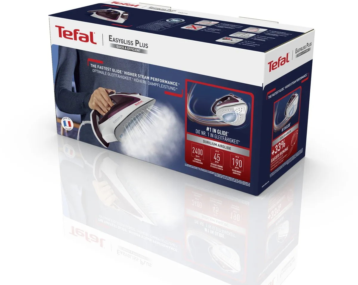 Tefal EasyGliss Plus FV5714 Stoomstrijkijzer - 2400W - Bordeaux Rood/Wit - afbeelding 6 van 6