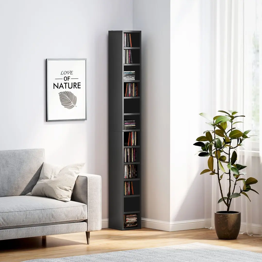 Homcom CD-opbergkast 12 Vakken - 21x20x175cm - Zwart