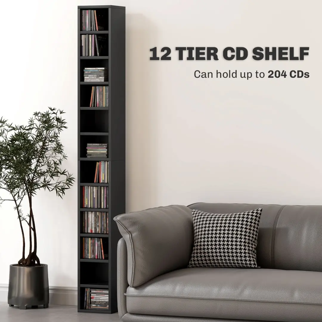 Homcom CD-opbergkast 12 Vakken - 21x20x175cm - Zwart