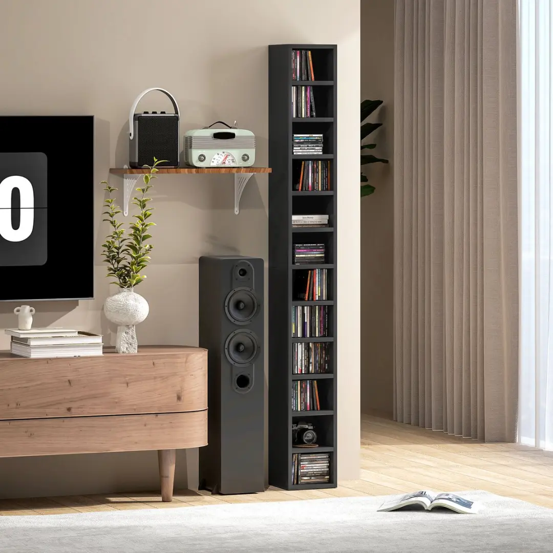 Homcom CD-opbergkast 12 Vakken - 21x20x175cm - Zwart