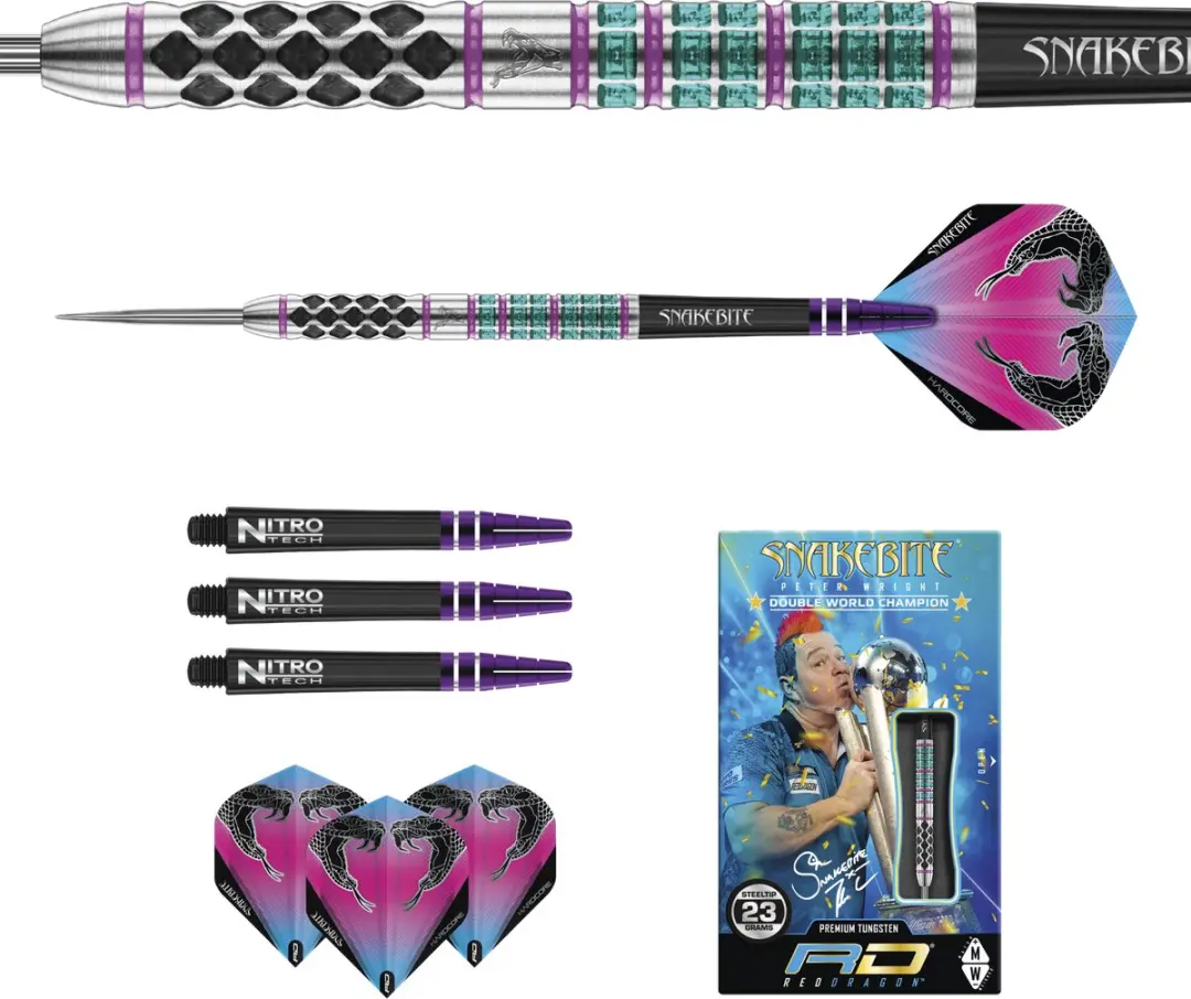 Red Dragon Peter Wright Supa Venom Dartpijlen 3 Stuks - Regenboog
