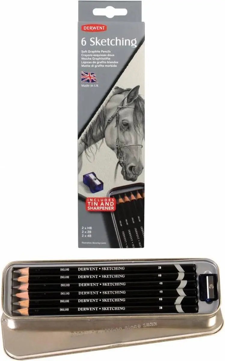 Derwent Sketching 6 Potloodset - HB/2B/4B - 6 Stuks