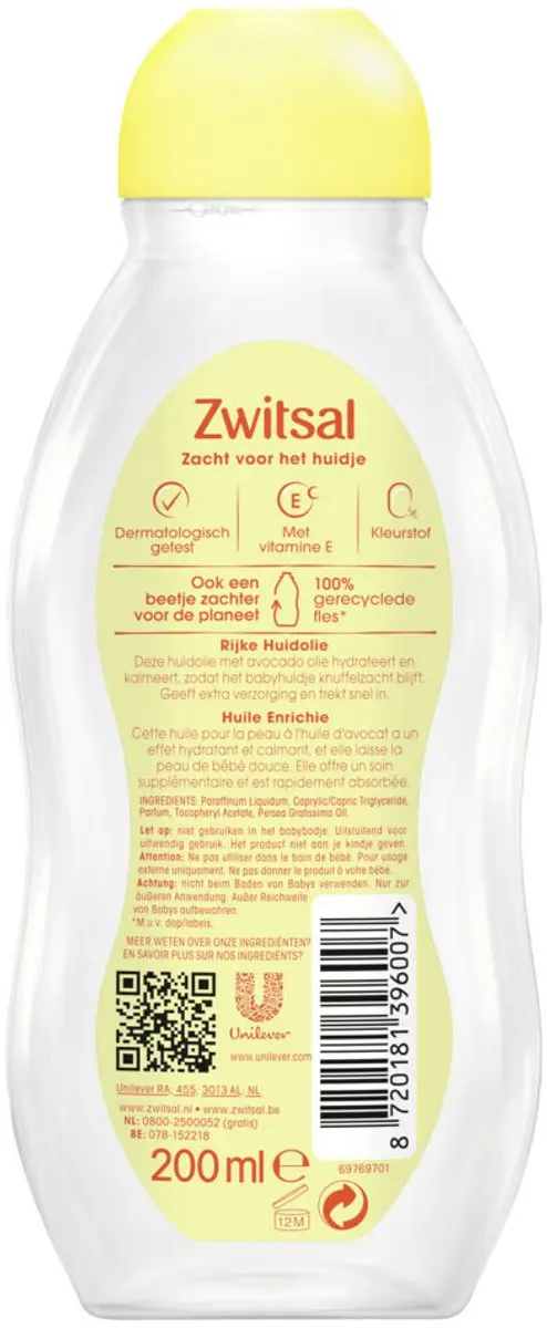 Zwitsal Rijke Huidolie Avocado 200ml - 12 Stuks