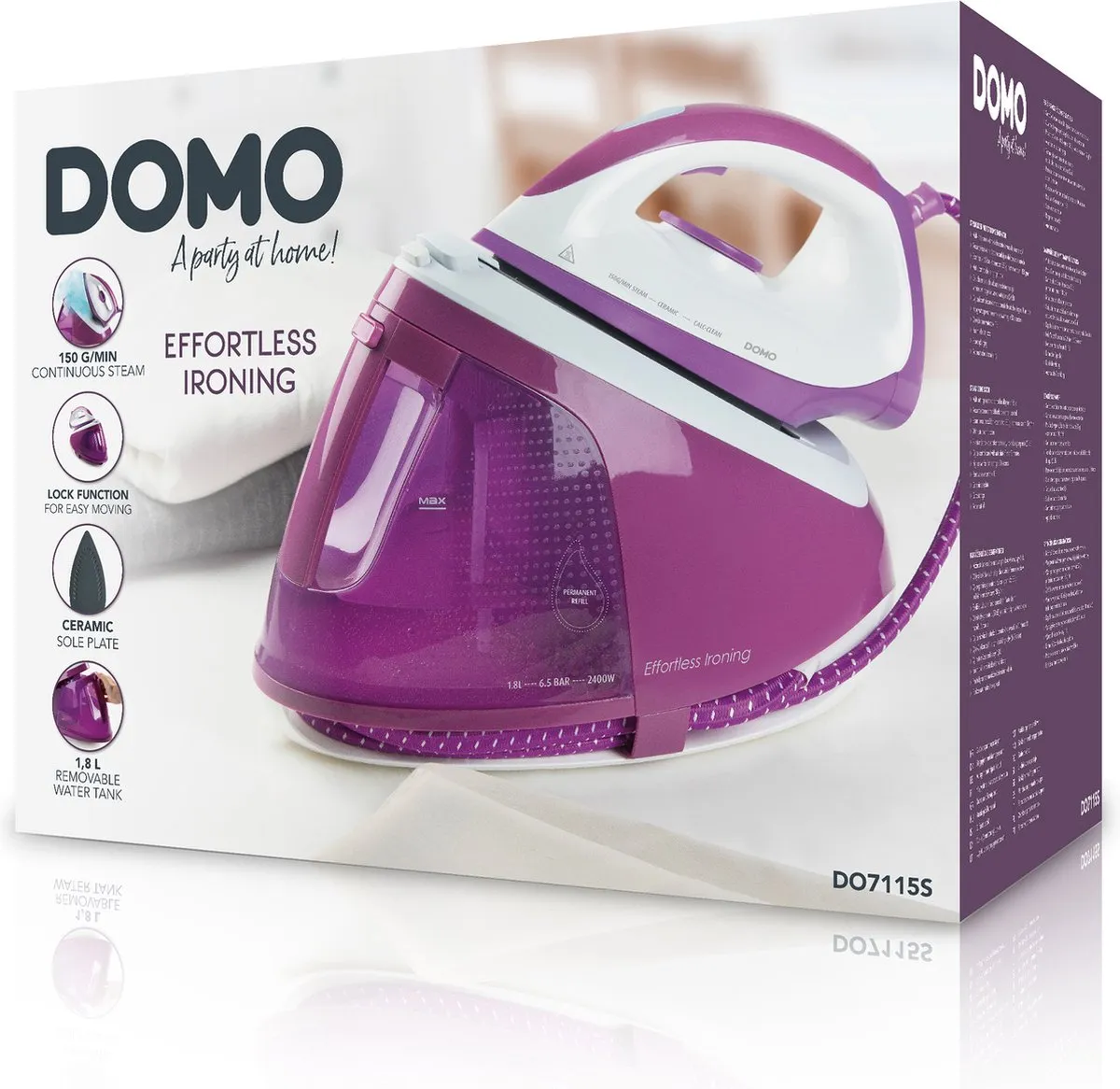 Domo DO7115S Stoomcentrale 2400W - 1,8L - Violet/Wit - afbeelding 6 van 6