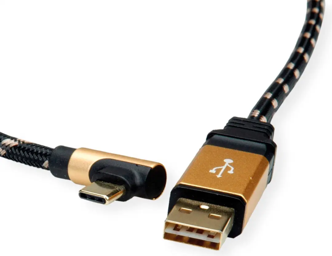 Roline GOLD USB 2.0 Kabel USB-A naar USB-C 90° - 1,8m - Zwart/Goud