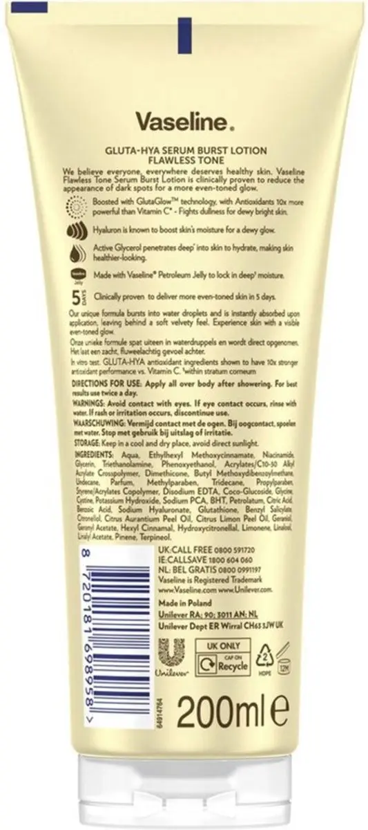 Vaseline Body Serum Gluta-Hya 200ml - 6 Stuks