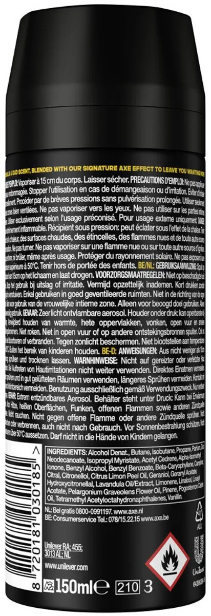 Axe Deodorant Bodyspray Gold Oud Wood & Fresh Vanilla 750ml - 5x150ml