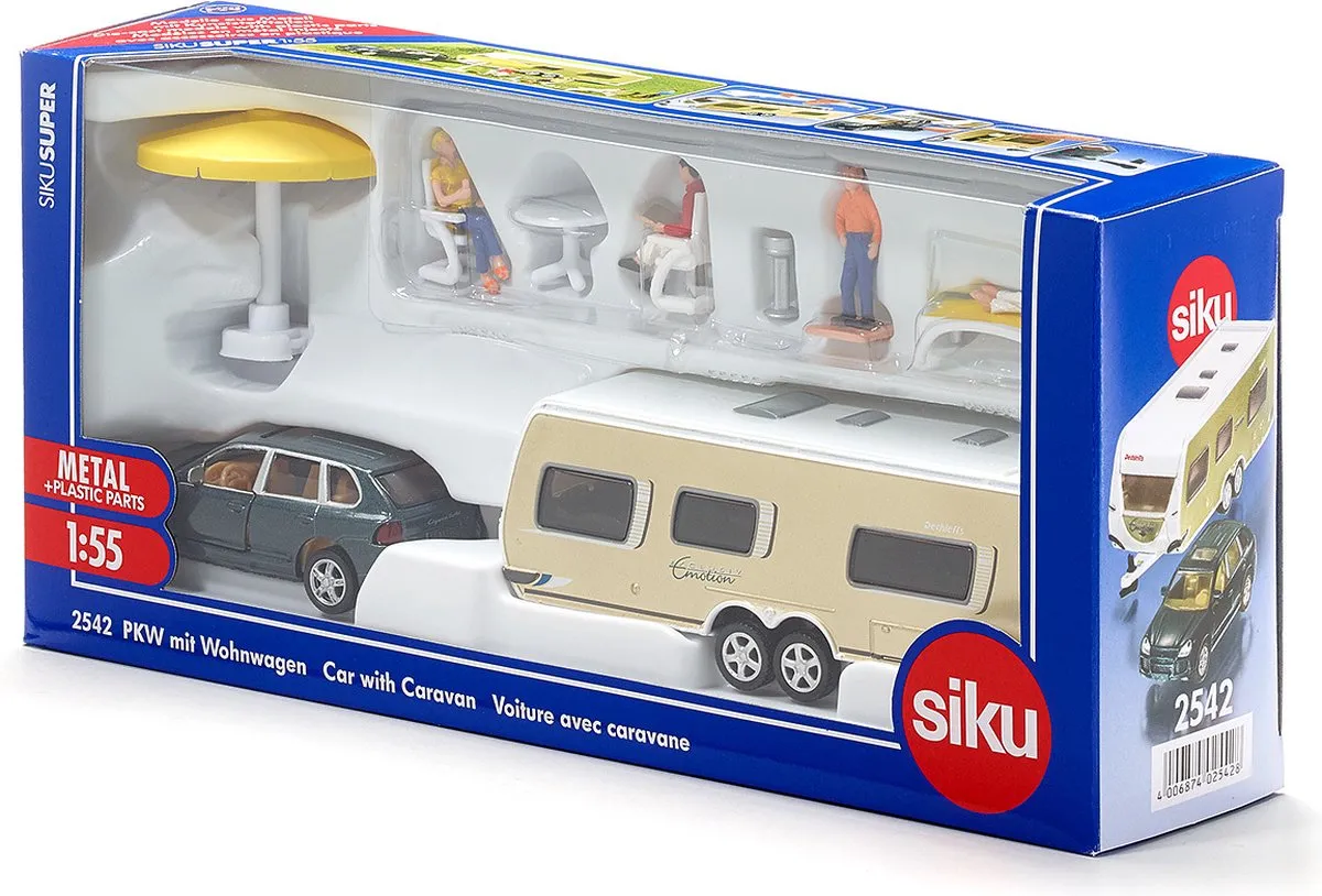SIKU 2542 Porsche Macan Dethleffs Caravan 1:55 - Meerkleurig