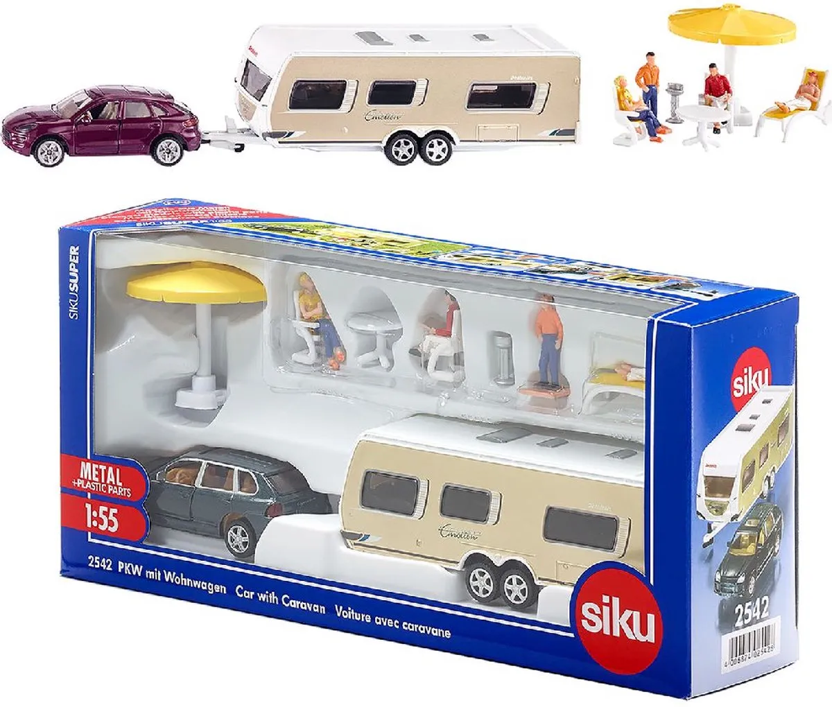 SIKU 2542 Porsche Macan Dethleffs Caravan 1:55 - Meerkleurig