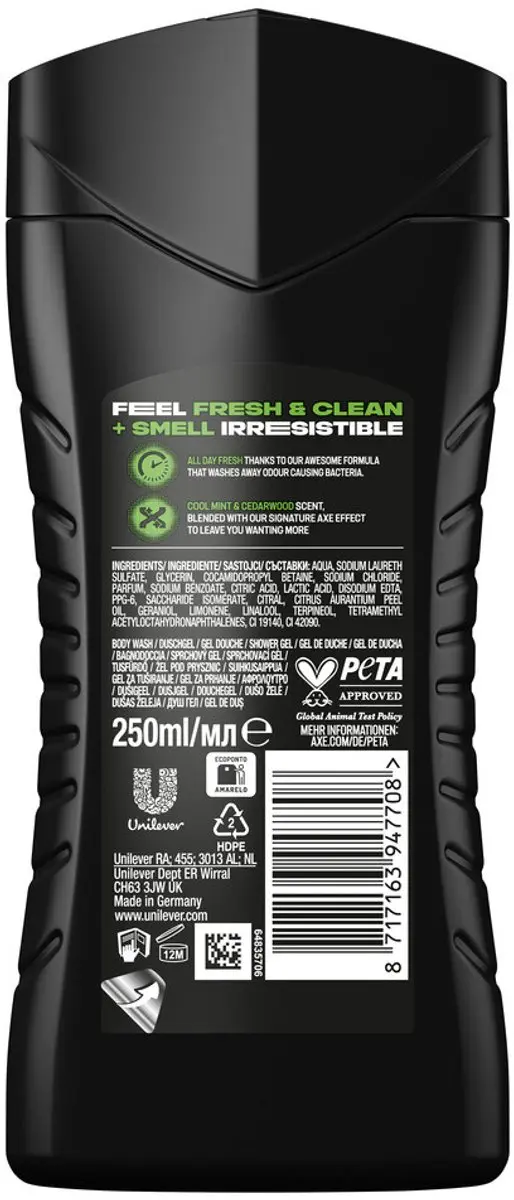 Axe 3-in-1 Douchegel Wild Mojito & Cedarwood 250ml - 25 Stuks