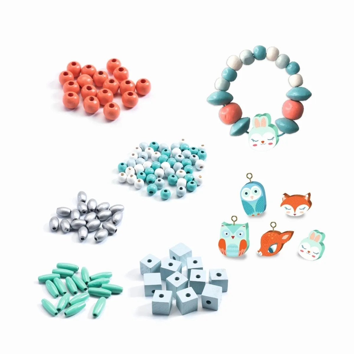 Djeco Houten Parels Kleine Diertjes Multicolor - 450 Stuks