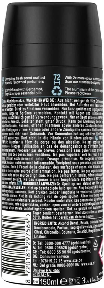 Axe Aqua Bergamot Deo Bodyspray 150ml - 4 Stuks