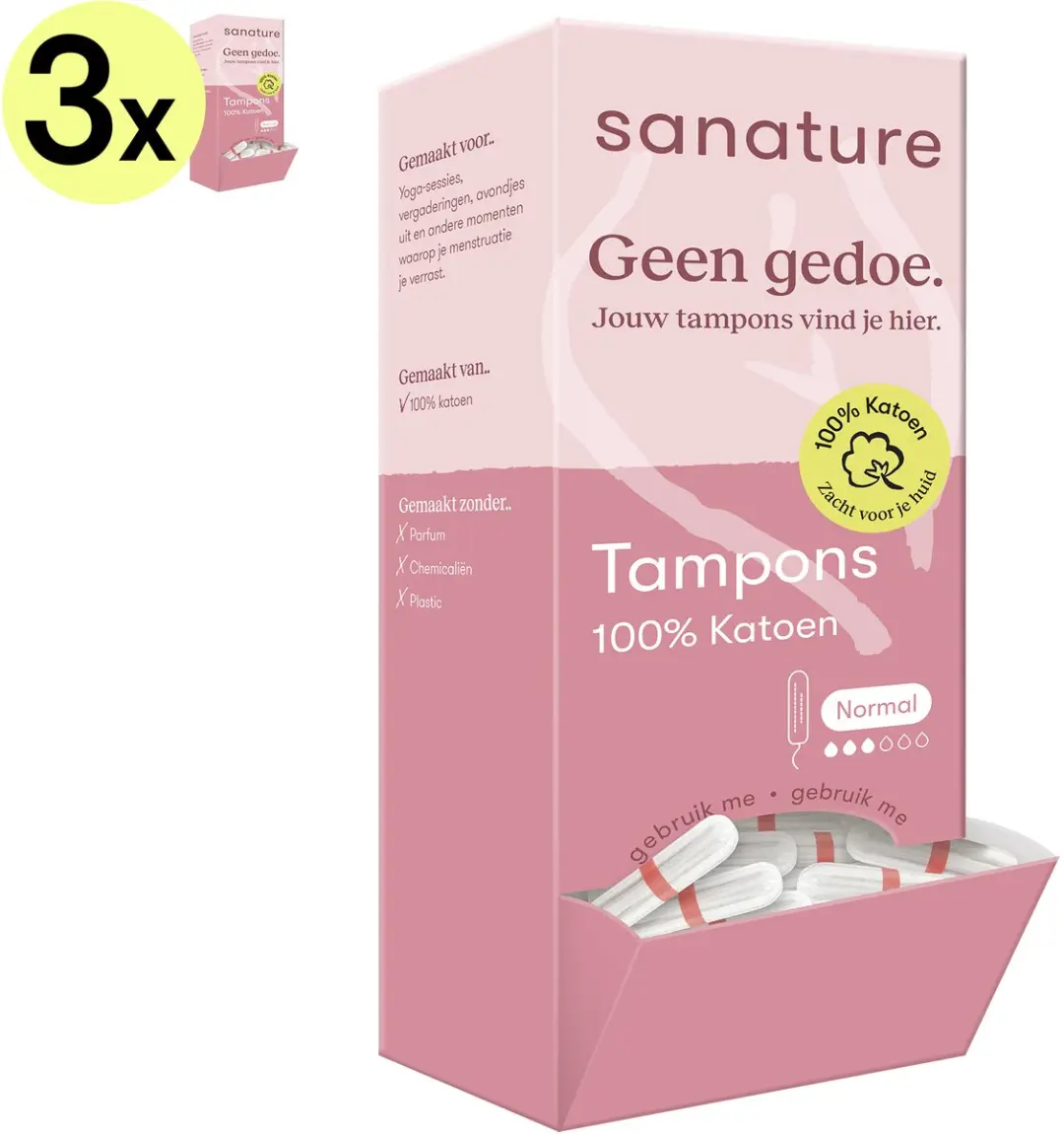Sanature Katoenen Tampons Dispenser - 3x 192 Stuks