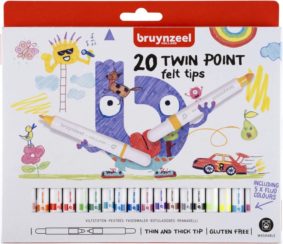 BRUYNZEEL Kids Twin Point Viltstiften - 20 Stuks