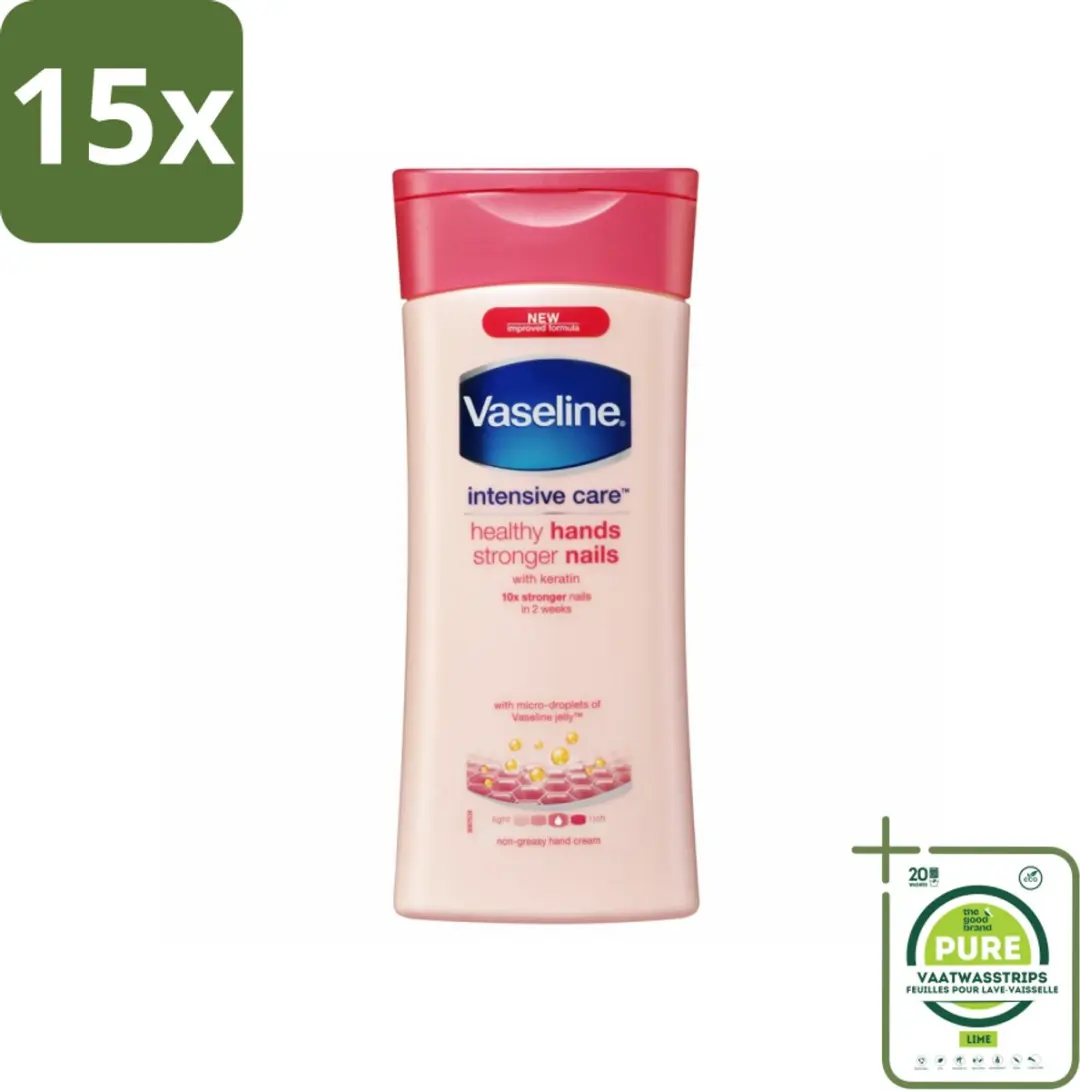 Vaseline Handcreme Healthy Hands & Stronger Nails 200ml - 15 Stuks