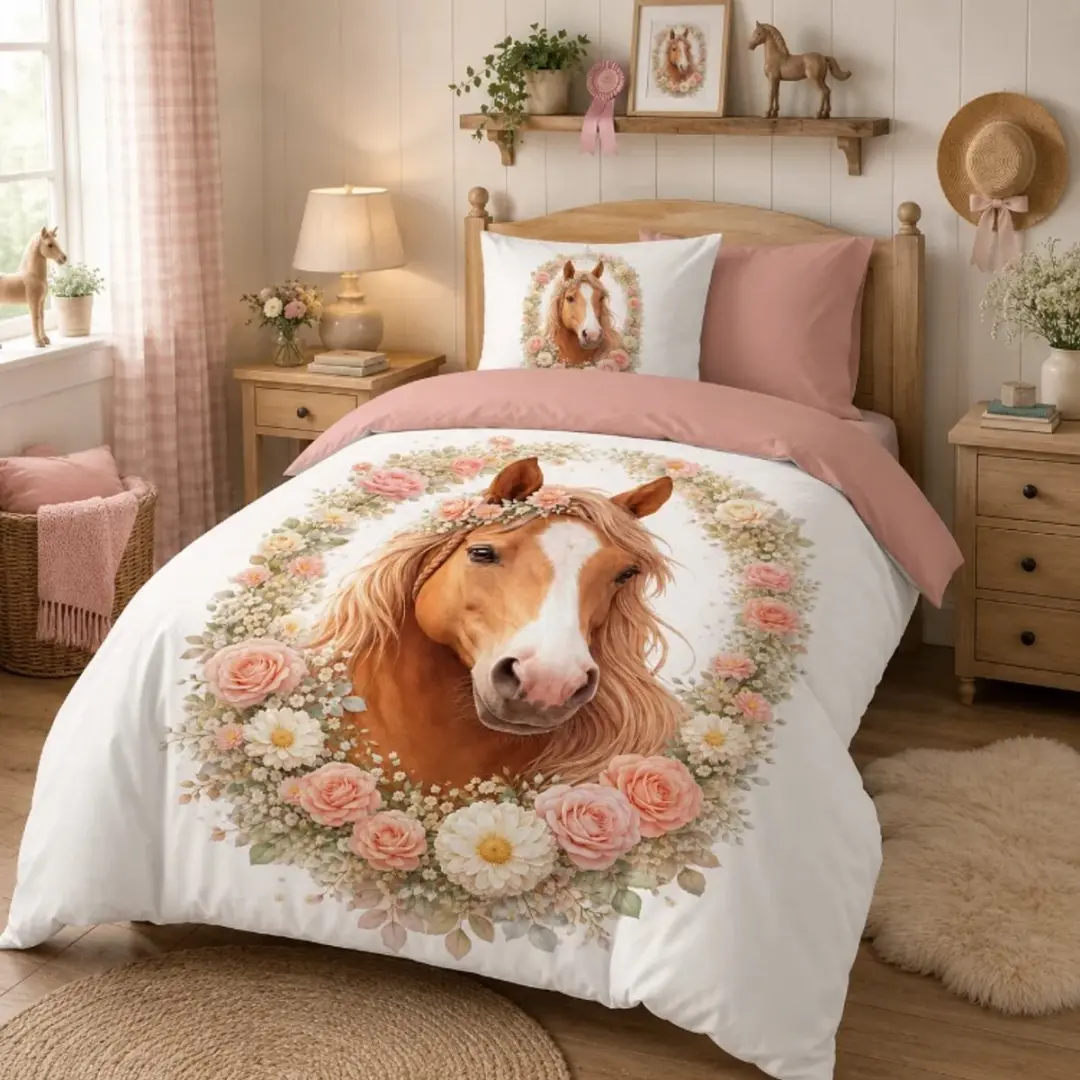 Pure Paard Kinderdekbedovertrek Roze 220x140cm
