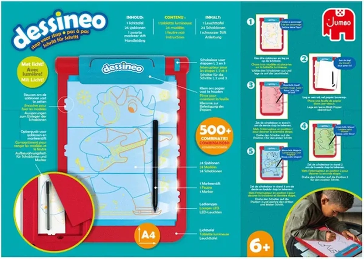 Jumbo Dessineo Characters Tekenset - Lichttafel met sjablonen