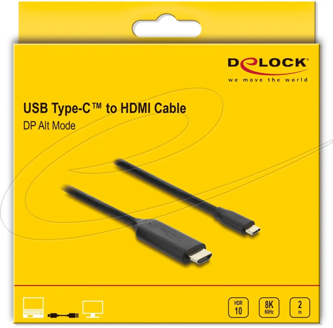 Delock USB-C naar HDMI Kabel 8K 60Hz HDR - 2m - Zwart