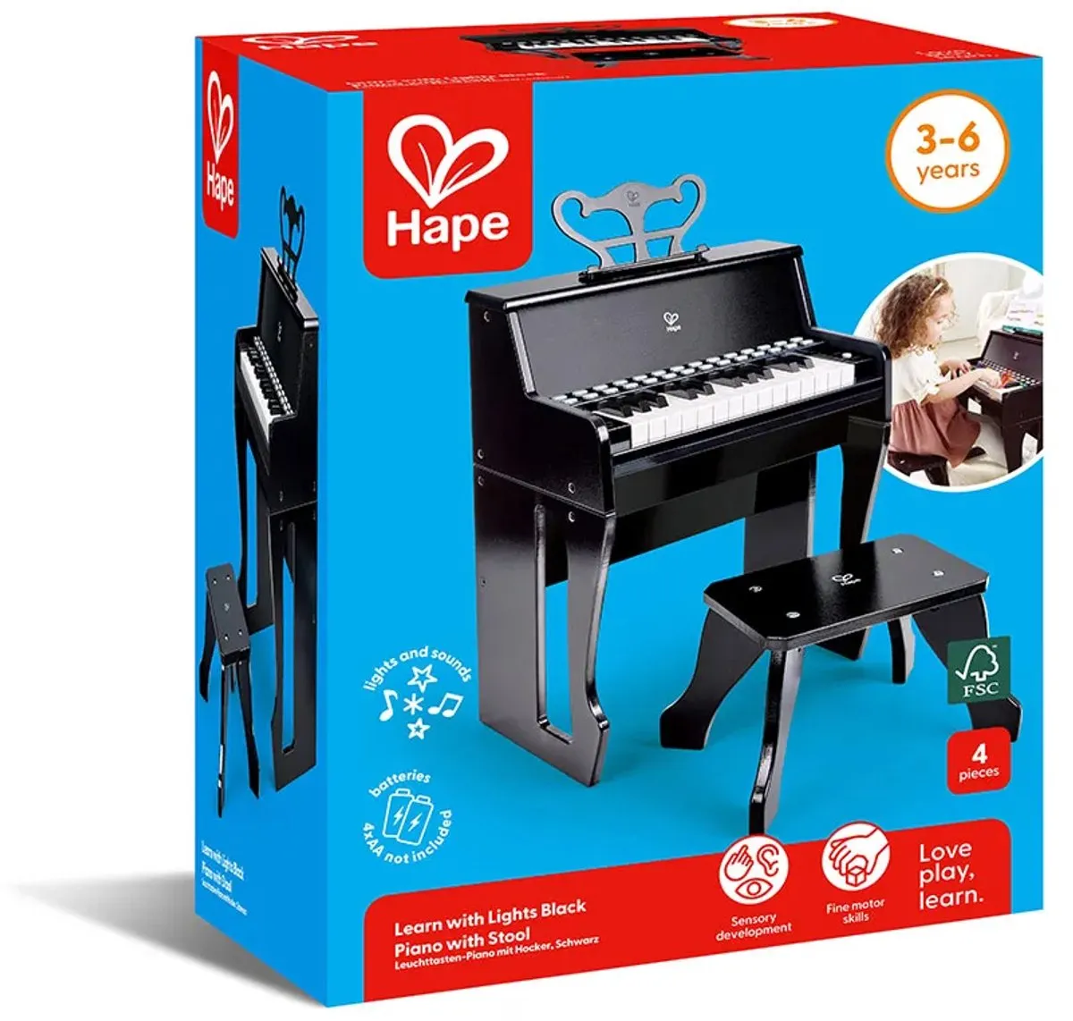 Hape Leuchttasten-Piano met Krukje - 4x AA - Multicolor