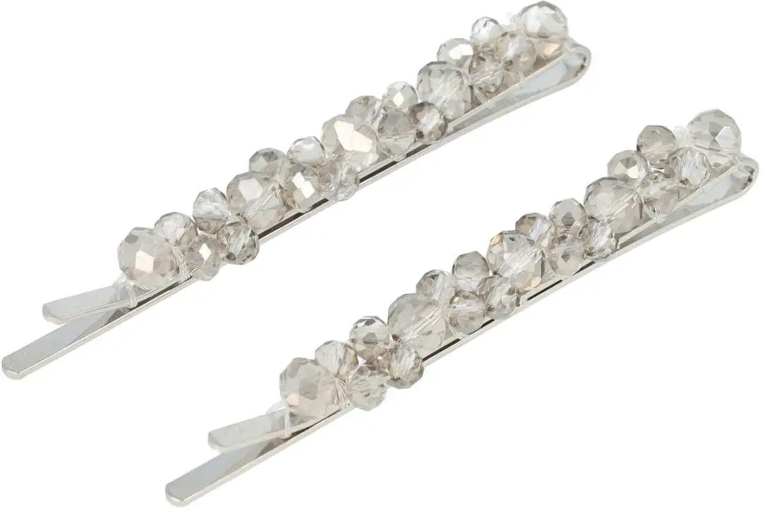Haarsoires Schuifspeldjes 7cm Grijs - Facetkralen - Set van 2