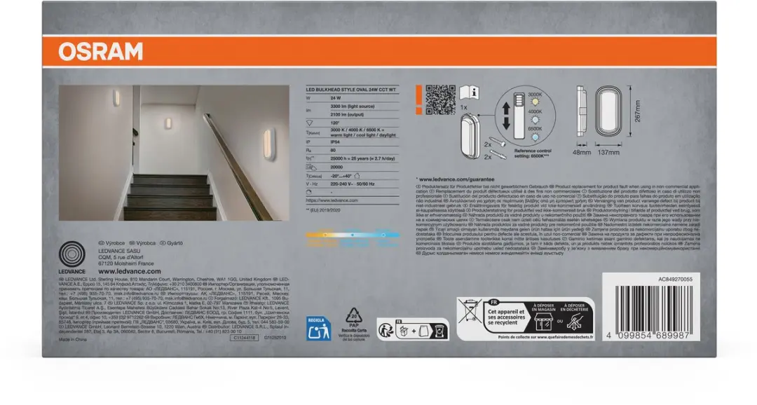 Osram LED Bulkhead Style Oval 24W CCT Plafondlamp - 2100 Lm - Wit - afbeelding 2 van 4