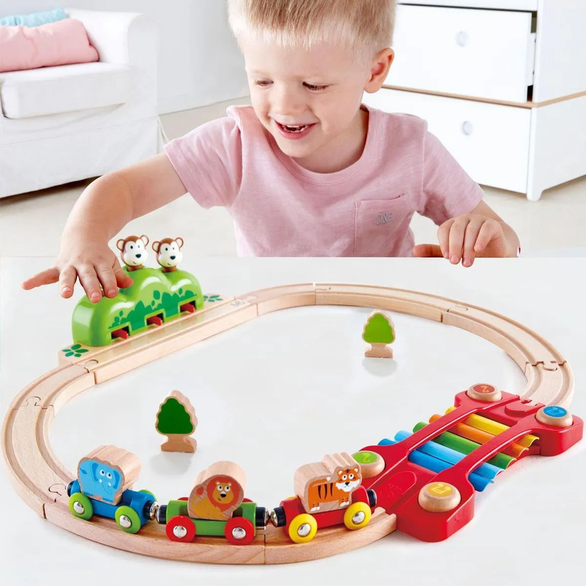 Hape Muzikale Aapjes Spoorweg E3825 - Veelkleurig