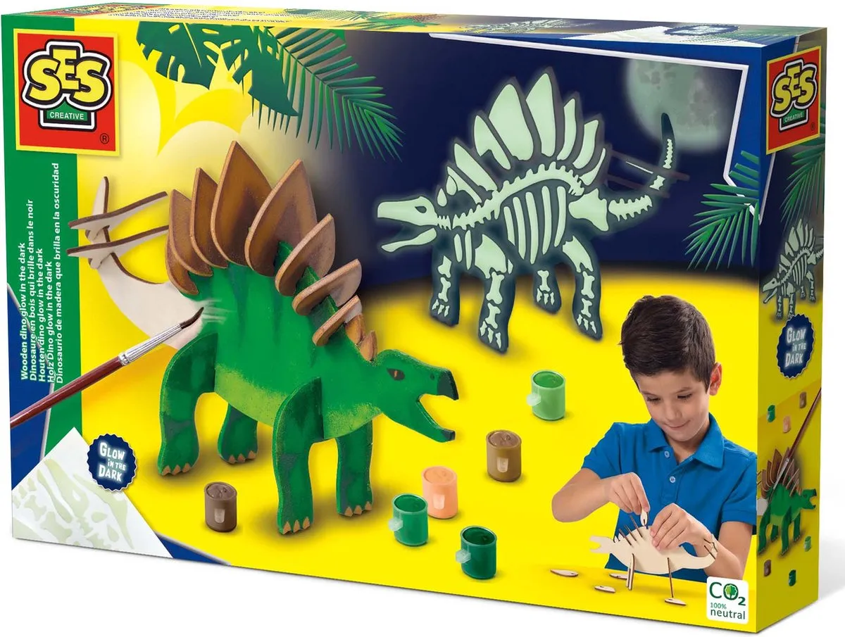 SES Creative Houten Dino Glow-in-the-Dark Knutselset