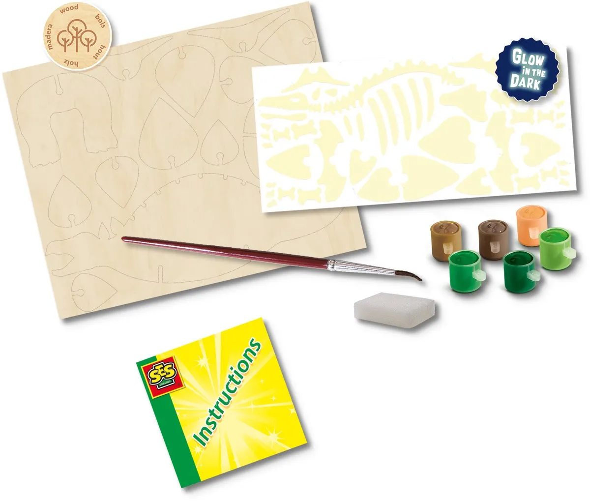 SES Creative Houten Dino Glow-in-the-Dark Knutselset - 11-delig