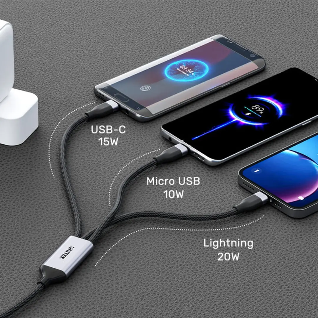 Unitek 3-in-1 USB-C Kabel C14101AGY01-1.5M - 1,5m - Zwart