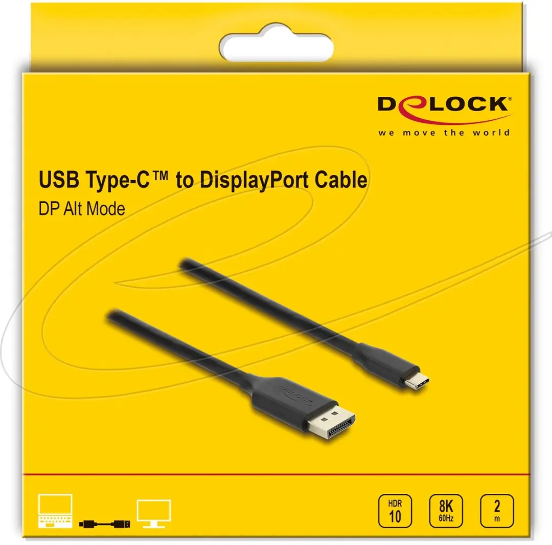 Delock USB-C naar DisplayPort Kabel 8K 60Hz HDR - 2m - Zwart