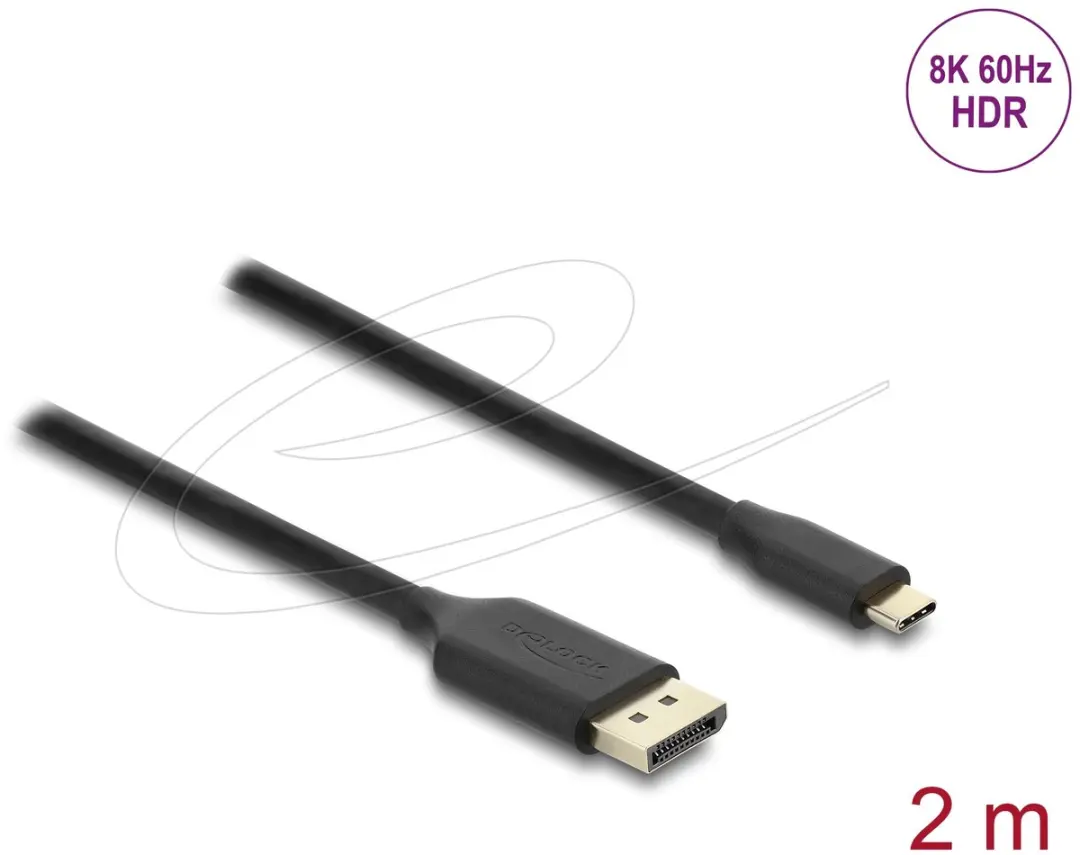 Delock USB-C naar DisplayPort Kabel 8K 60Hz HDR - 2m - Zwart