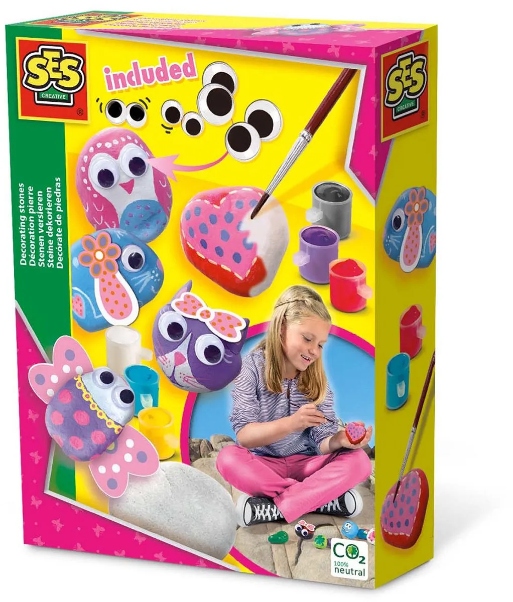 SES Creative Hobby Pink Stenen Schilderen Set - 5 Stenen 6 Kleuren