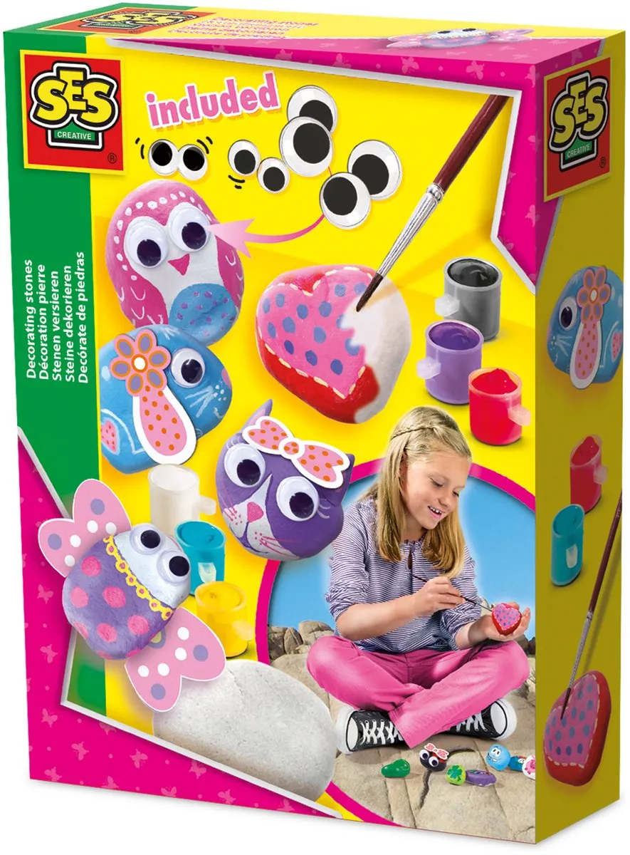 SES Creative Hobby Pink Stenen Schilderen Set - 5 Stenen 6 Kleuren
