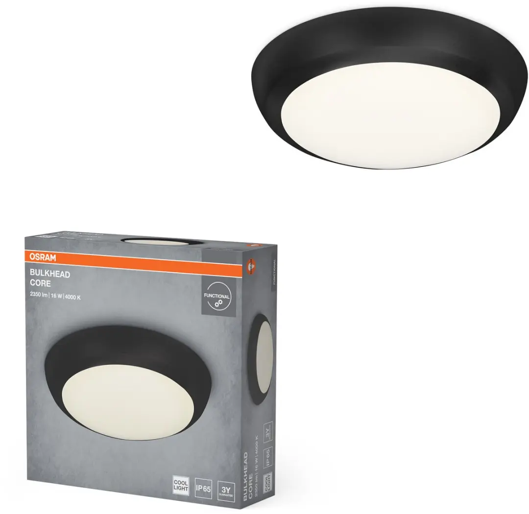 Osram LED Bulkhead Core 16W Plafondlamp - 1400 Lm - Zwart - afbeelding 3 van 6