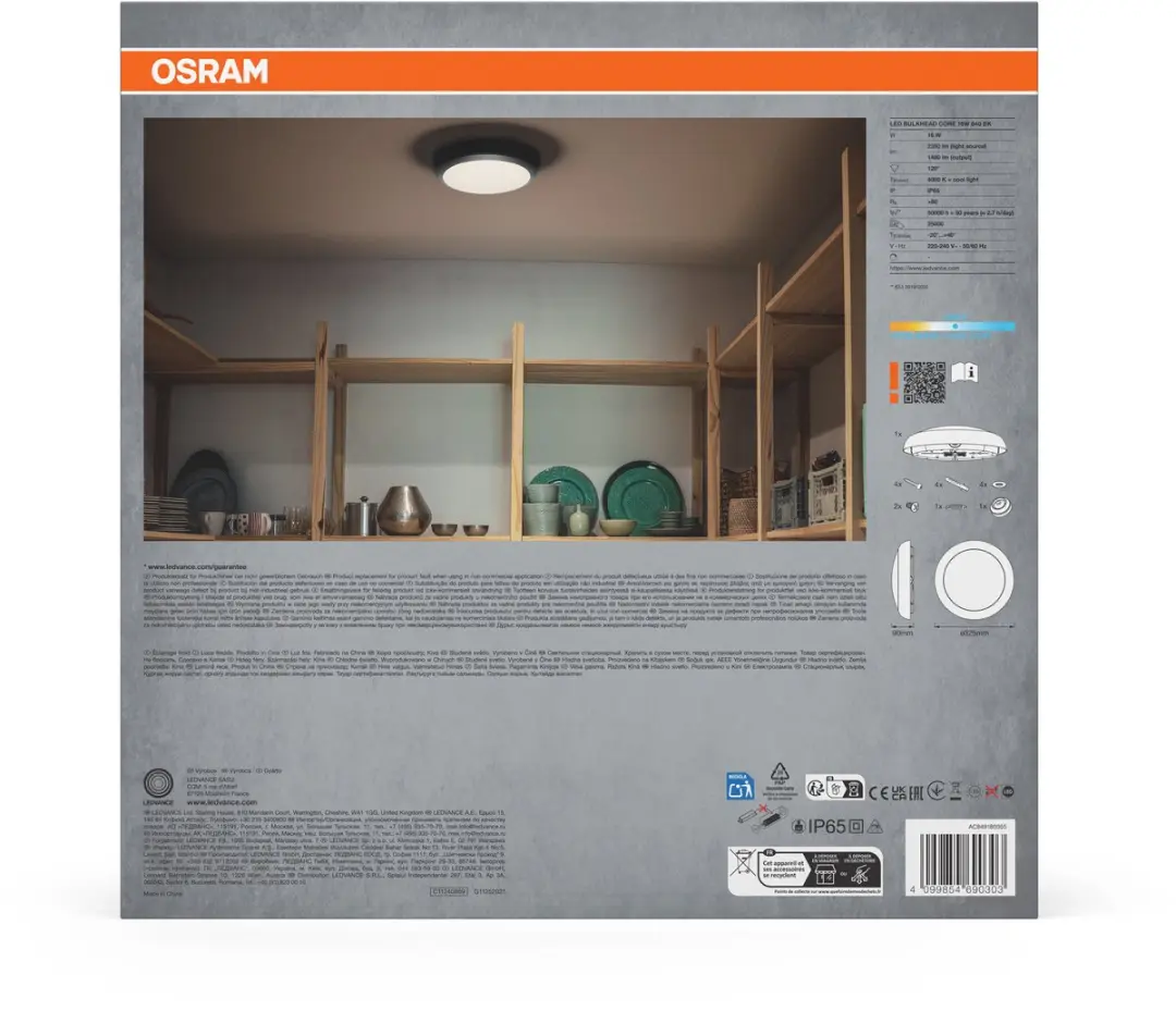 Osram LED Bulkhead Core 16W Plafondlamp - 1400 Lm - Zwart - afbeelding 6 van 6