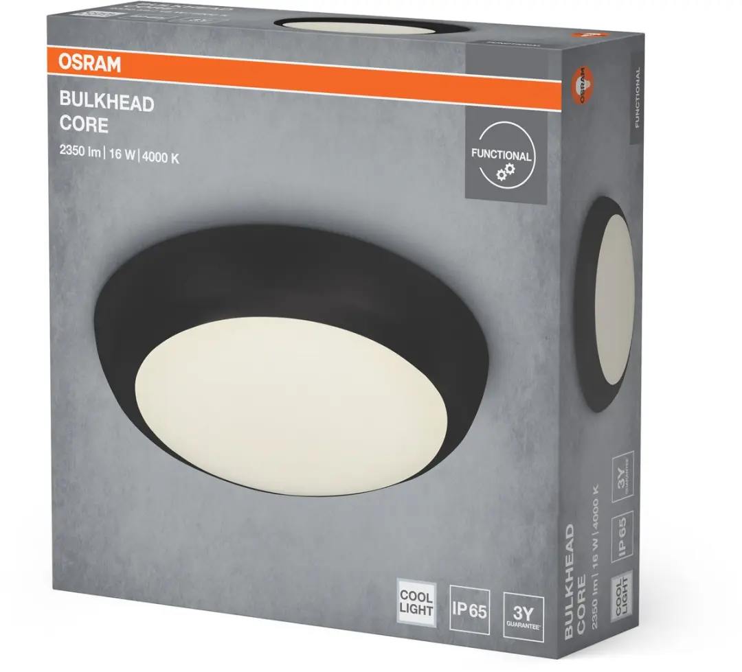 Osram LED Bulkhead Core 16W Plafondlamp - 1400 Lm - Zwart - afbeelding 4 van 6