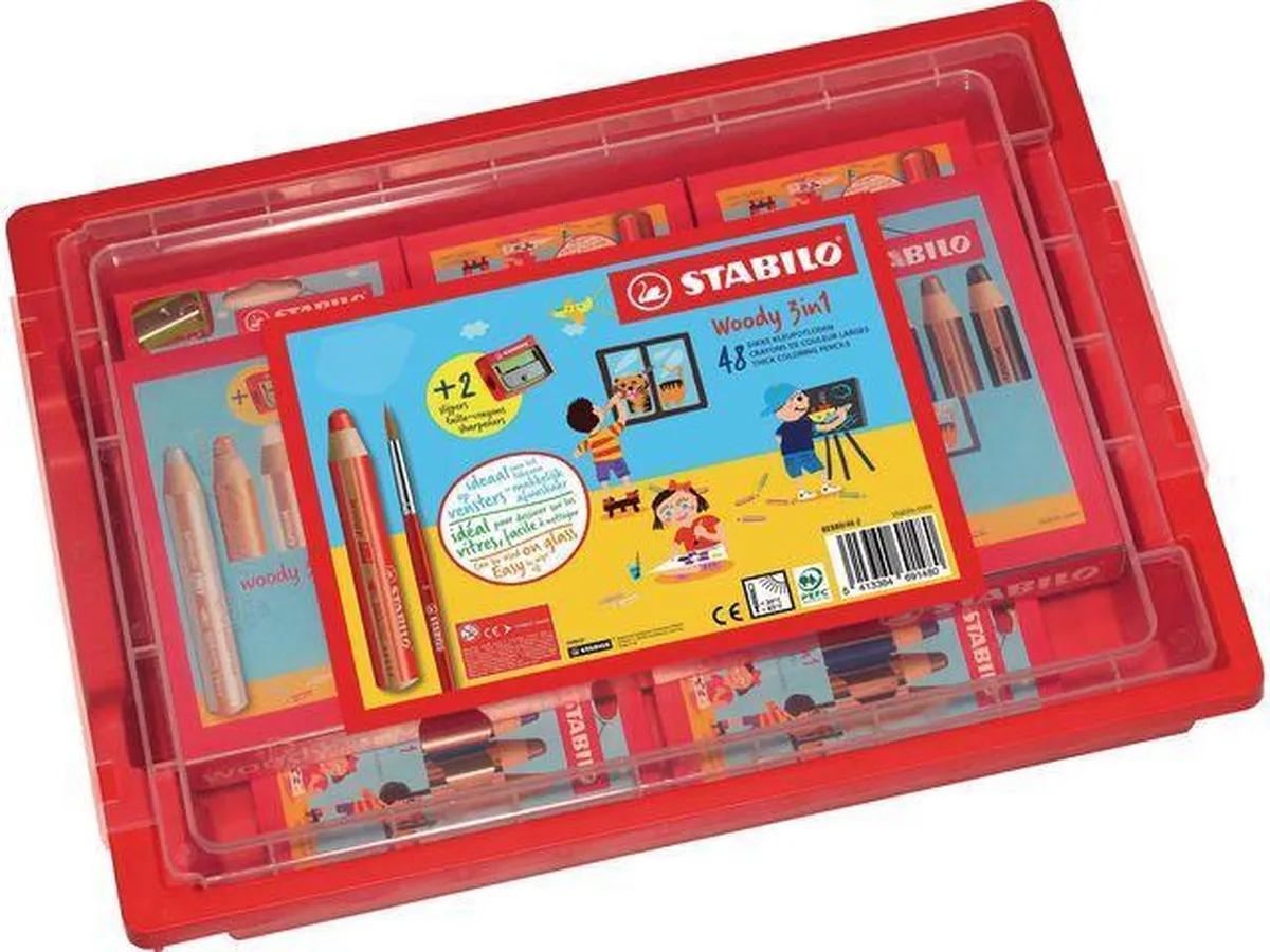 STABILO Woody 3-in-1 Klasdoos - 50 Stuks (48 potloden + 2 slijpers) - 18 Kleuren