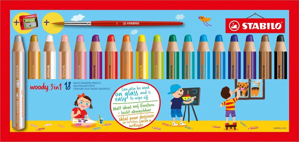 STABILO Woody 3-in-1 Klasdoos - 50 Stuks (48 potloden + 2 slijpers) - 18 Kleuren - afbeelding 6 van 6