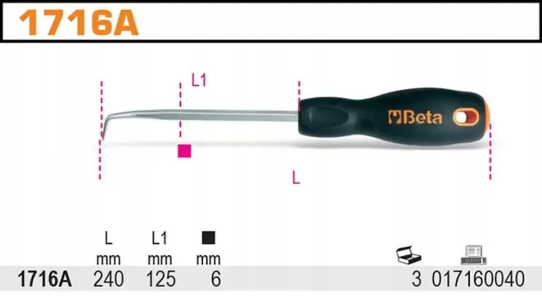 Beta Haak met Handvat 240mm - 90° Gebogen