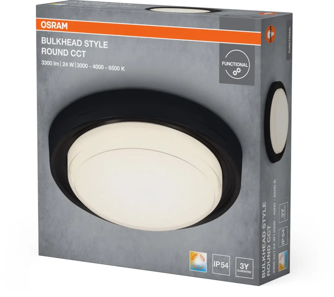 Osram LED Bulkhead Style Round 24W CCT Plafondlamp - 2100 Lm - Zwart - afbeelding 6 van 6