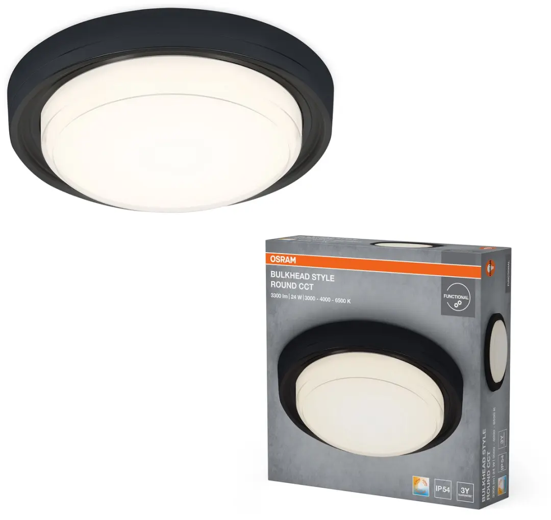 Osram LED Bulkhead Style Round 24W CCT Plafondlamp - 2100 Lm - Zwart - afbeelding 3 van 6