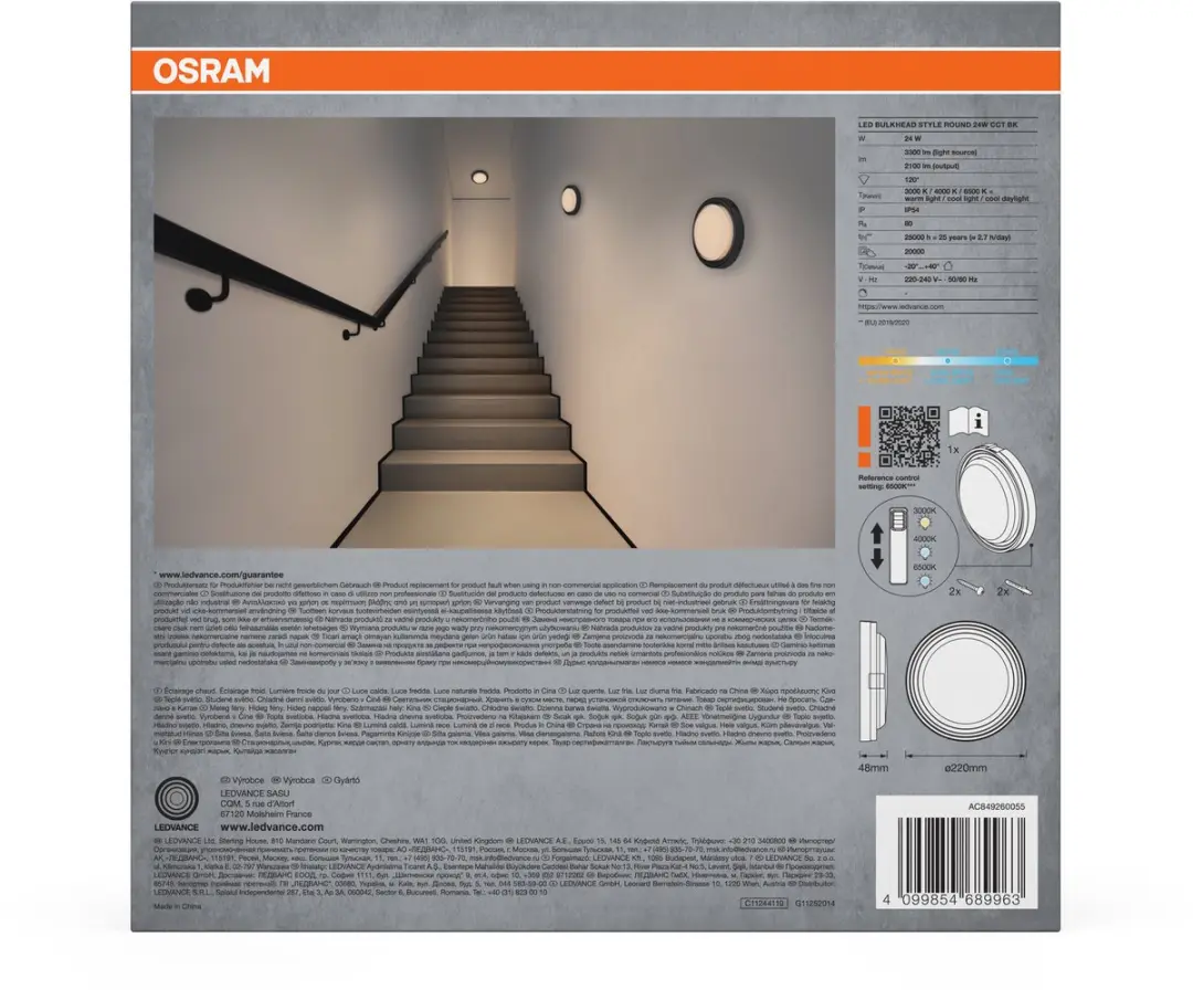 Osram LED Bulkhead Style Round 24W CCT Plafondlamp - 2100 Lm - Zwart - afbeelding 5 van 6