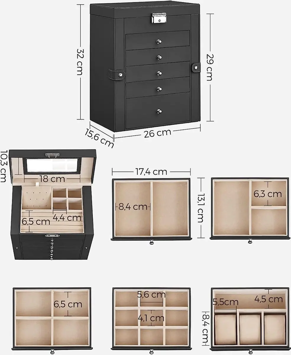 Songmics Sieradendoos 6 Niveaus - Houtkleur