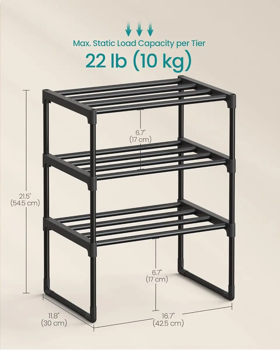 Songmics 3-laags Schoenenrek - 8 Paar - Zwart