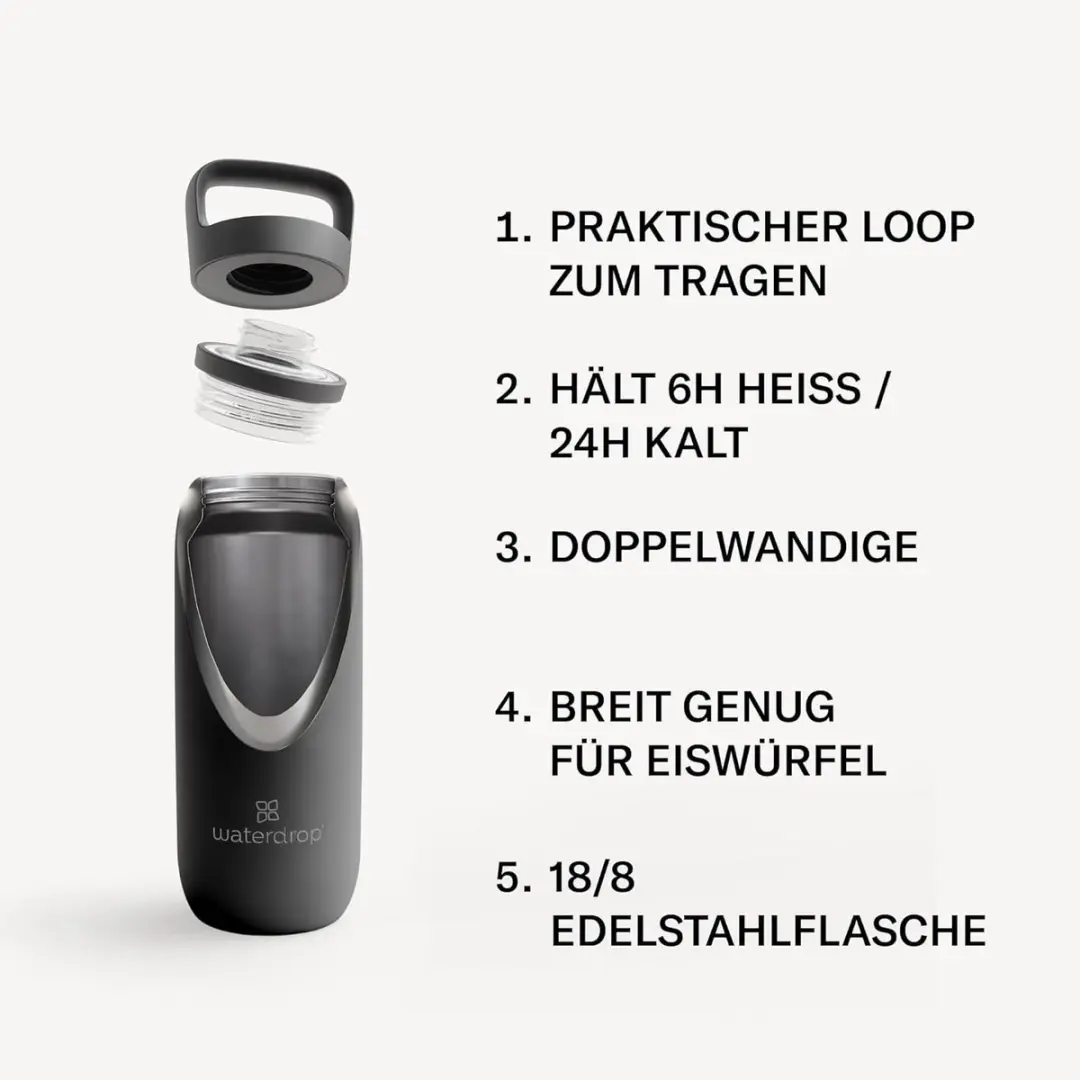 Waterdrop All Purpose Thermosfles 600ml - Zwart